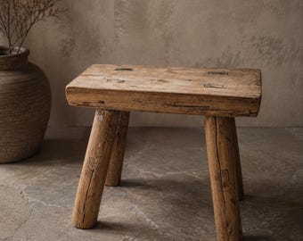 Handmade Rustic Wooden Milking Stool | Decorative Accent Stool | Ardovie