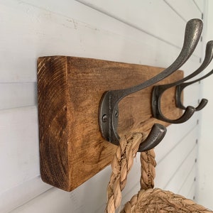 Rustic Wood Coat Rack | Coat hanger | Hallway storage | Boot room hooks | Wooden coat rack with cast iron hooks