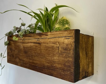 Rustic wood wall planter | Succulent pot holder | Hanging indoor plant display | wall mounted plant holder | Indoor trough planter