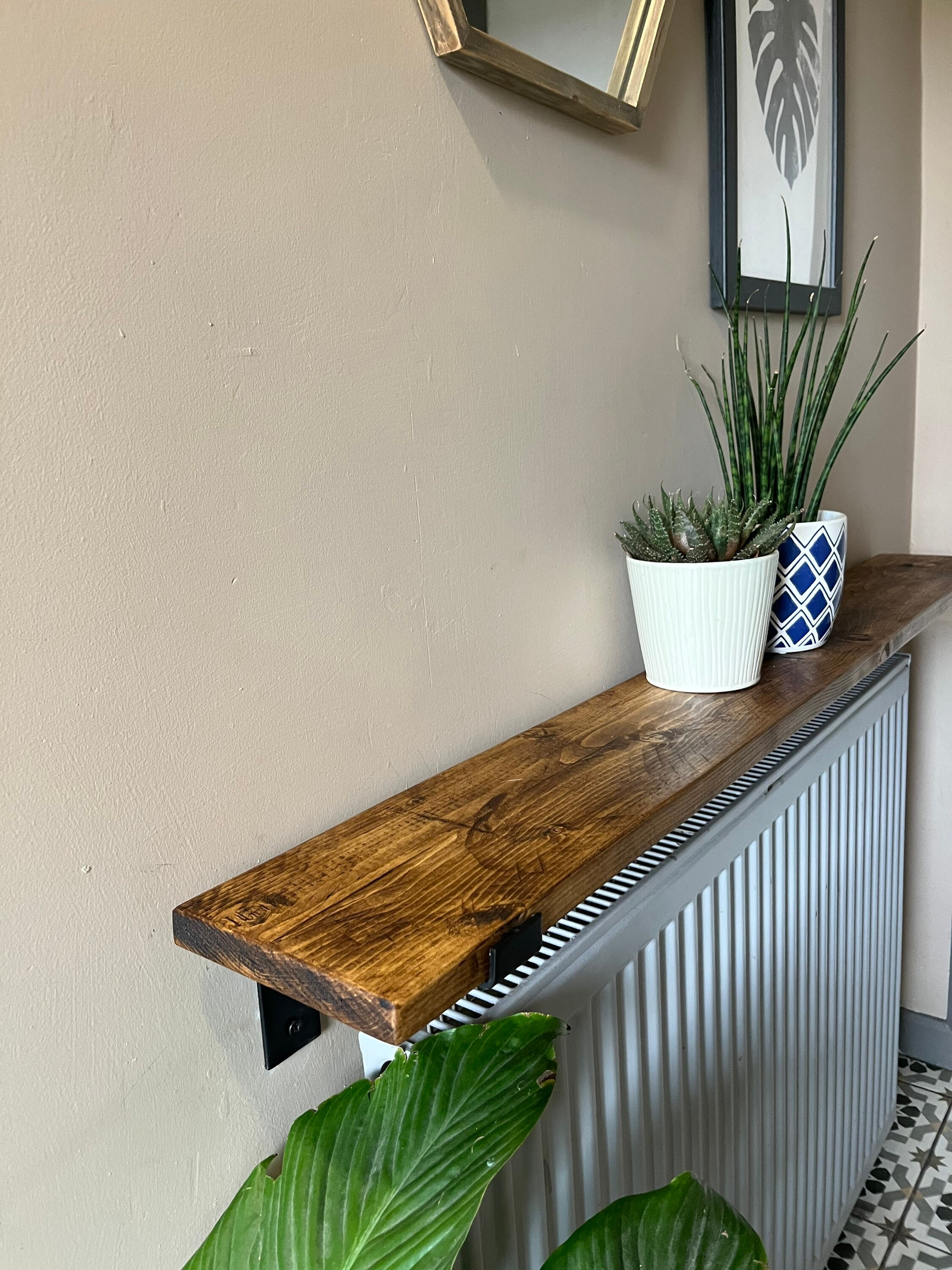 Rustic Wood Radiator Shelf With Brackets Solid Wood 15cm - Etsy
