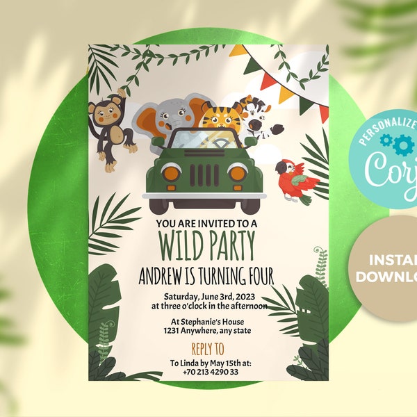 Safari Birthday Invitation | For Boy and Girl Kids invitation | Jungle Birthday Invitation | DIGITAL  Birthday | Floral Birthday Invite