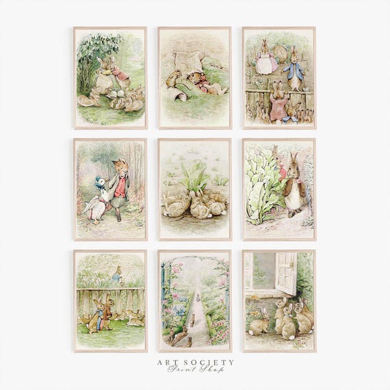 Beatrix Potter Prints, Set of 9, Vintage Peter Rabbit Art, Digital Download, N36