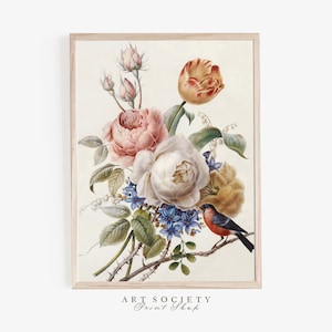 Vintage Redoute Blumen, Rosen, Tulpen, Iris, Maiglöckchen, Blumenstrauß Gemälde, Antikes Botanisches Aquarell, Printable, B15