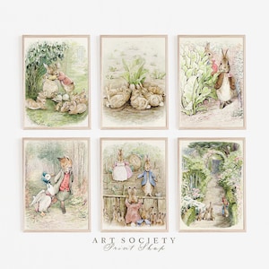 Gravuras de Beatrix Potter, conjunto de 6, aquarela, arte para berçário, download digital, N13