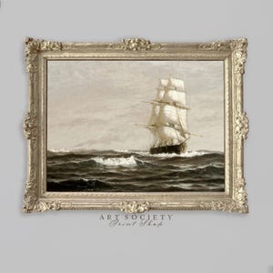 Old Ship Wall Decor, Maritime Landscape, Vintage Sailing Ship, Antique Tall Ship Painting, Nautical Print, Seascape , Instant Download, L1