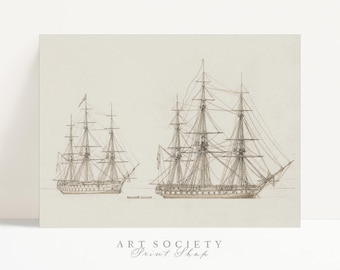Disegno di velieri d'epoca: schizzo nautico vittoriano, stampa marittima, download digitale, D9