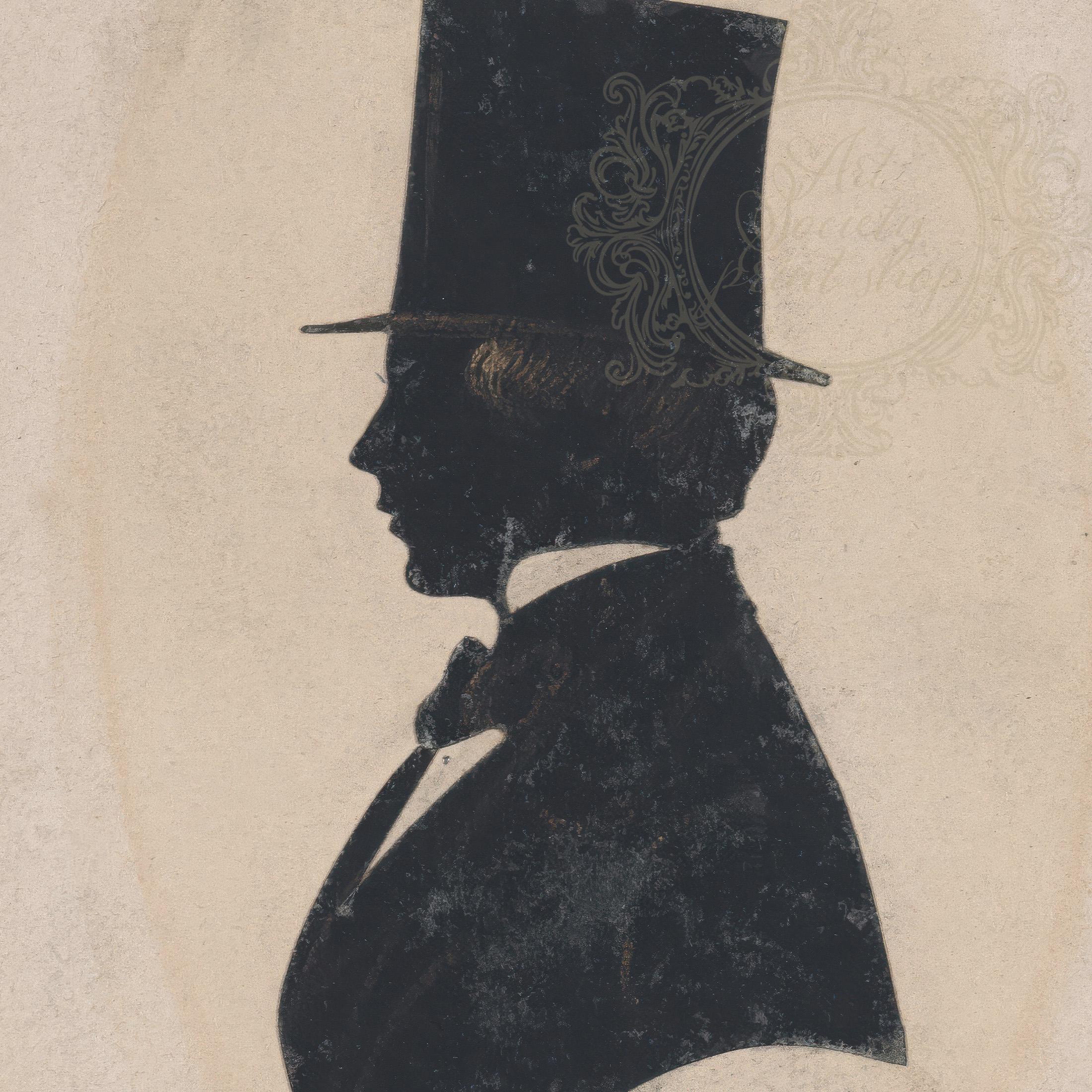 Victorian Gentleman Silhouette Portrait, Antique Male in Top Hat ...