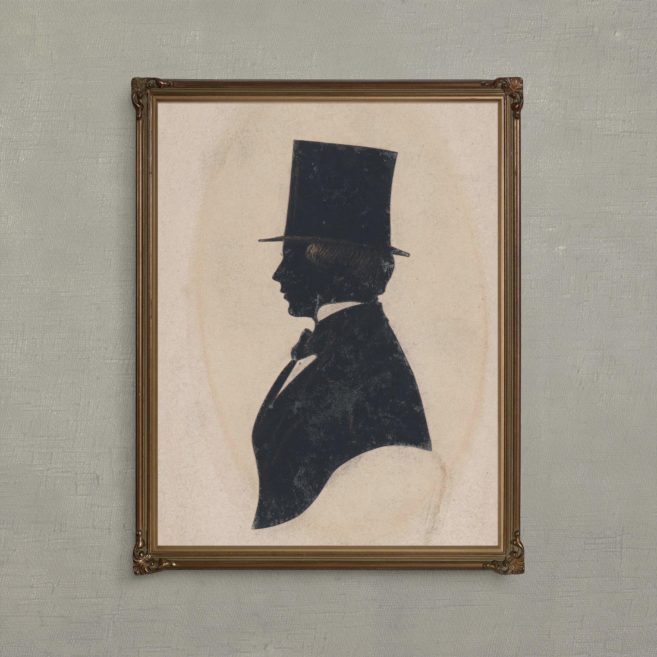 Victorian Gentleman Silhouette Portrait, Antique Male in Top Hat ...