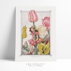 Die Tulpenfee, Vintage Blumenfee, Fee Poster Wanddekor, Antike Geschichte Buchkunst, Fairyland große druckbare, Retro rosa Fee, N29