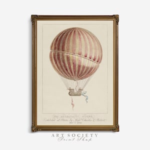 Vintagetryck av varmluftsballong: Antik etsning av flyg, vintage illustration av resor, utskrivbar, D37