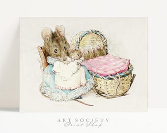 Beatrix Potter Mouse Print: Ilustracja z książki z opowiadaniami w stylu vintage, do druku, N23