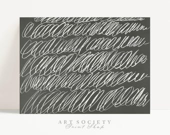 Abstract Loops Print, Black and White Lyrical Scribbles, Modern Art, Digital Download, R25