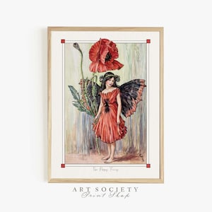 Poppy Flower Fairy Print, Vintage Fairyland Wall Art, Cicely Mary Barker, Digital Download, N10