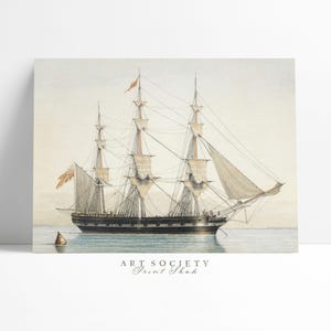 Tall Ship Watercolour, Sailing Ship, Marine Painting, Seascape, Vintage Frigate, Nautical Wall Decor, Old Ship Painting, Printable, M4