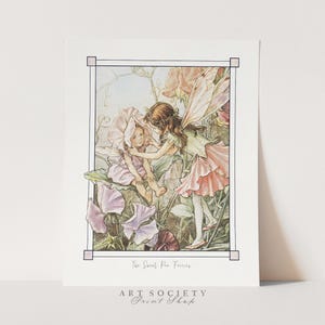 Fadas da Ervilha-de-cheiro, conto de fadas vintage para berçário, por Cicely Mary Barker, fada das flores antiga, fadas cor-de-rosa, pôster retrô, para impressão, N8