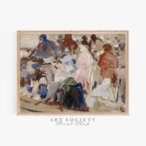 May include: A framed art print featuring an impressionistic painting of a crowd of people. The artwork uses a palette of blues, browns, and whites. The text "ART SOCIETY Print Shop" is at the bottom.