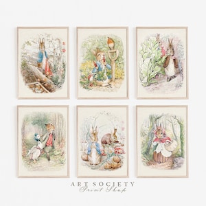 Peter Rabbit Prints, Set of 6, Vintage Beatrix Potter Nursery Art, Digital Download, N15