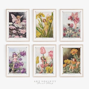 Hadas de flores de jardín vintage, juego de 6, pósteres de hadas imprimibles de Cicely Mary Barker, hadas de cuentos, arte de hadas en acuarela, N14
