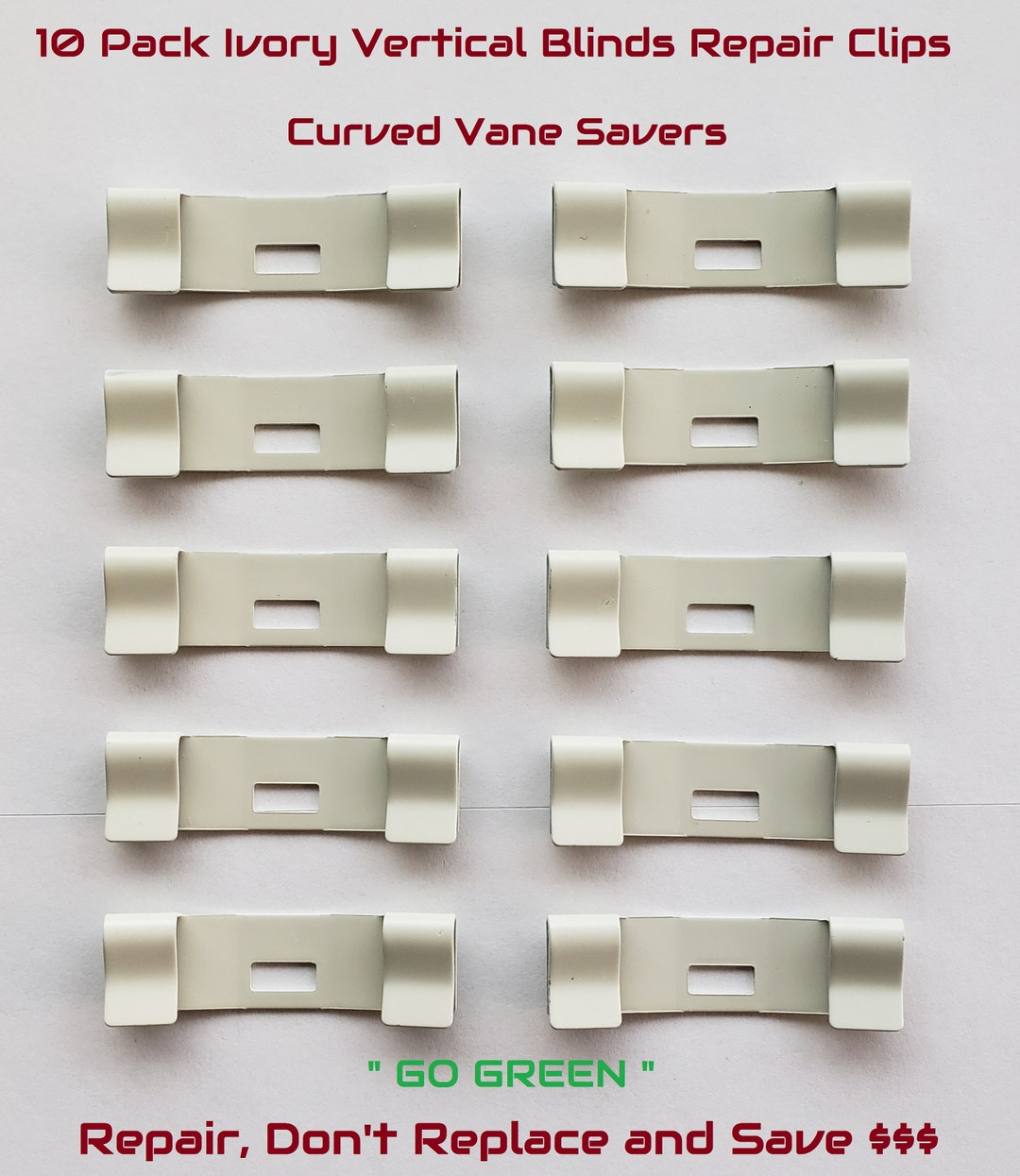 10 Pack IVORY Curved Vertical Blinds Vane Saver Repair Clips to Repair