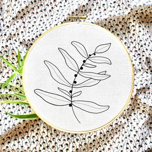 Botanical leaf embroidery pattern, PDF pattern download, easy plant embroidery, for beginner or advanced embroiders, embroidery template
