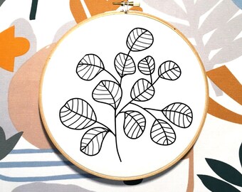 Botanical, leaf embroidery, PDF template, beginners-advanced, embroidery file, handmade gift, plant embroidery, leaves embroidery