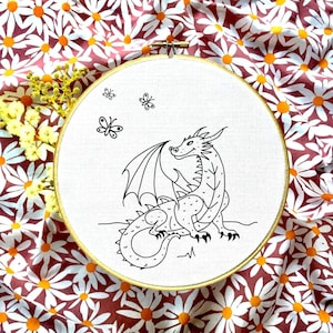 Friendly dragon embroidery, dragon embroidery pattern, magical embroidery, PDF, beginner/advanced embroiderers, template, hand embroidery