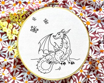 Friendly dragon embroidery, dragon embroidery pattern, magical embroidery, PDF, beginner/advanced embroiderers, template, hand embroidery