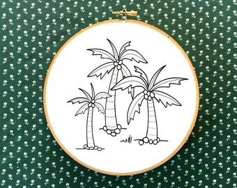 Palm trees embroidery, beginners-advanced, PDF template, embroidery file, handmade gift, plant design, palm tree, hand hoop embroidery