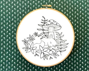 Fox sleeping embroidery template, beginners-advanced, embroidery file, handmade gift, animal embroidery design, woodland design, fox pattern