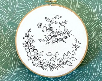 Flowers and leaves embroidery template, learners-advanced, embroidery file, handmade gift, floral embroidery design, blackberry embroidery
