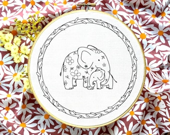 Mother/baby elephant embroidery, template, beginners-advanced, embroidery file, handmade gift, elephant embroidery pattern, new baby gift