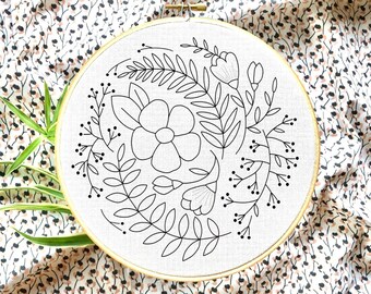 Floral embroidery template, learners-advanced, embroidery file, handmade gift, floral embroidery design, flowers and leaves embroidery file