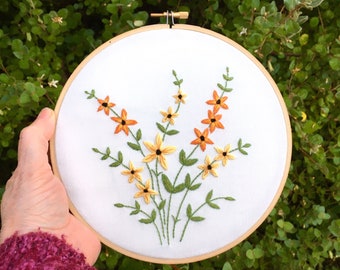 Fall-autumn tones embroidery pattern. Easy embroidery. Hand hoop embroidery. Flower embroidery file. Beginner embroidery, floral embroidery.