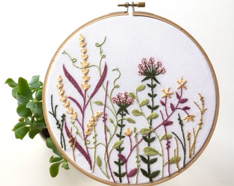 PDF embroidery pattern/wild plants /digital download/7" hoop/floral hand embroidery/detailed instructions. Beginners or advanced stitchers.