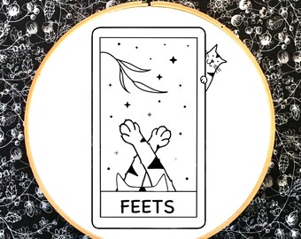 Tarot card cat embroidery, PDF template, psychic hand embroidery pattern, handmade gift,  for cat & Tarot lovers, celestial embroidery, cat