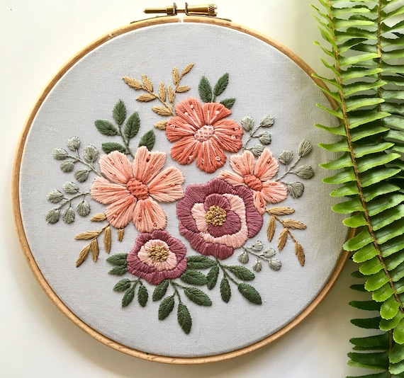 Floral Hand Embroidery Patterns, PDF Digital Download, 6 Size Hoop