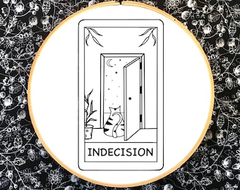 Tarot cat embroidery, Indecision, PDF template, psychic hand embroidery pattern, handmade gift, cat & Tarot lovers, magical cat embroidery