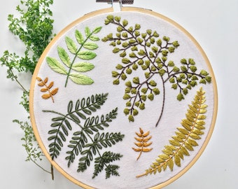 PDF embroidery pattern/fern pattern /digital download/6 or 7" hoop/hand embroidery/detailed instructions/leaves.