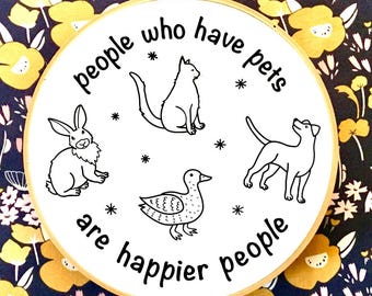 Sleeping cat and flower embroidery, PDF template, beginners or advanced, embroidery file, handmade gift, animal embroidery, cat embroidery