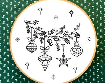 Christmas tree decorations embroidery pattern, PDF template, beginners/advanced, Xmas embroidery pattern, handmade Xmas embroidery gift.