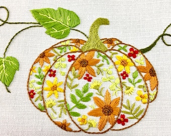 Halloween bloempompoen borduurpatroon, herfstkleuren, herfstknutselen, PDF, beginners+, herfstborduurproject, Halloween cadeau