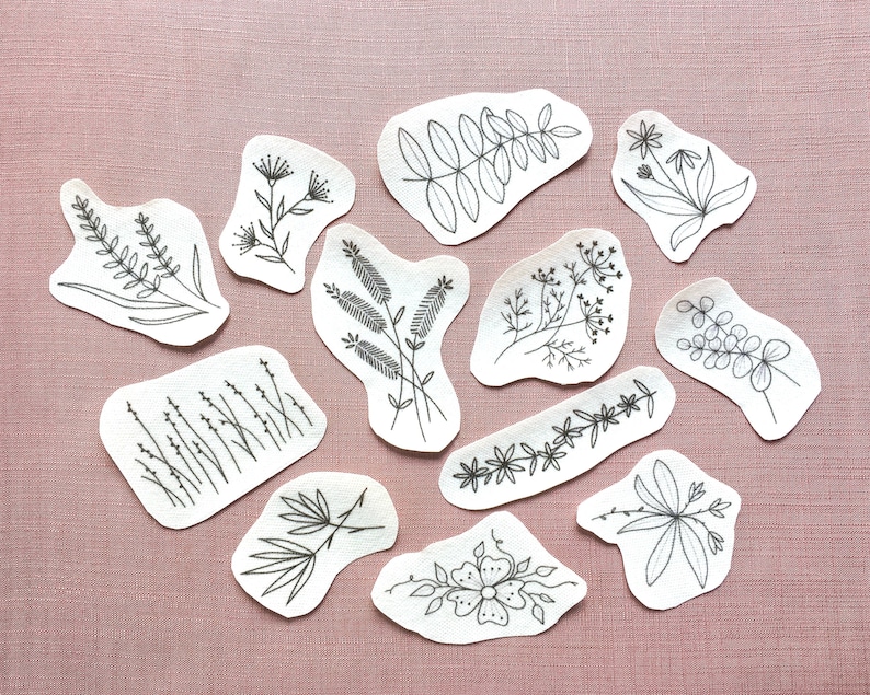 12 diseños de bordado preimpresos con palo y puntada/parches solubles en agua/plantas/pegar en diseños/bordado a mano/fácil/lavado imagen 1