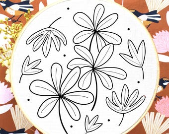Leaves embroidery pattern, PDF template, beginners/advanced, embroidery file, handmade gift, botanical leaf, hand embroidery pattern,