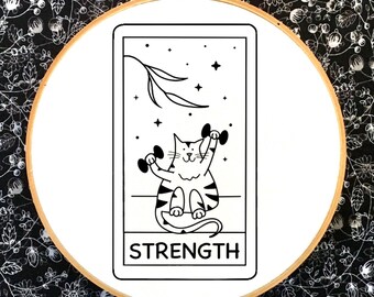 Tarot card cat embroidery, PDF template, psychic hand embroidery pattern, handmade gift,  for cat & Tarot lovers, celestial embroidery, cat