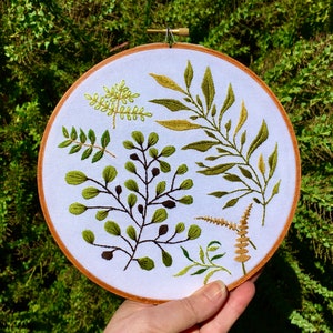 Fern embroidery pattern/fern pattern, PDF digital download, for 6&quot;, 7&quot; and 8&quot; hoops, hand embroidery, detailed instructions, easy embroidery