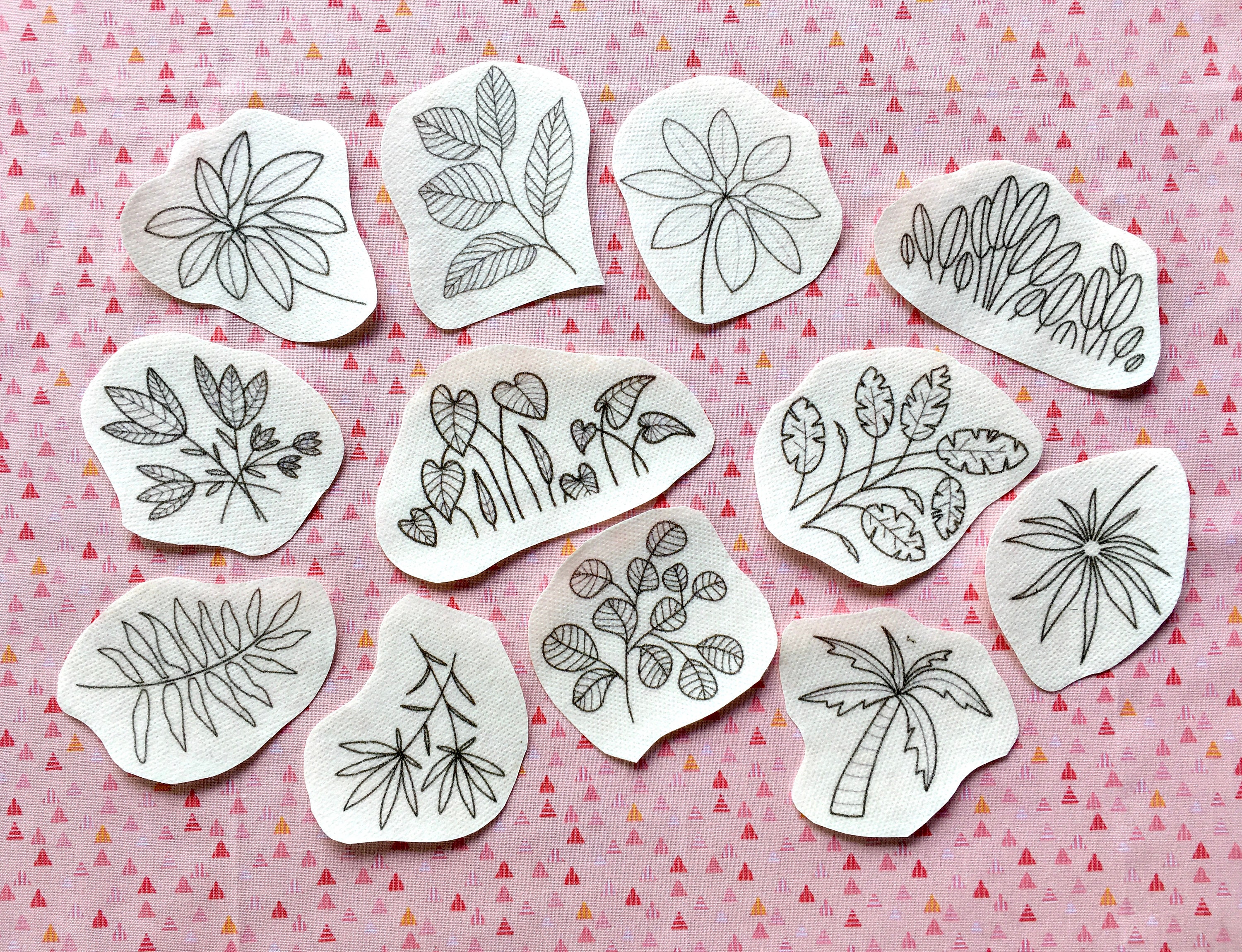 Stick and Stitch Floral Leaf Pack Water Soluble Hand Embroidery Designs for  Hoops, Clothes, Totes, Hats, Caps, T-shirts, Sweatshirts, Onsies 