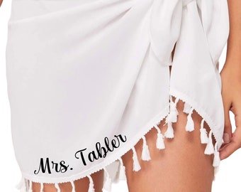 PERSONALIZED Tassel Hem Sarong Cover-Up: Bachelorette, Honeymoon, Bride, Birthday, Party Swimsuit, Group Swimsuits, Christmas Gifts, Bridal