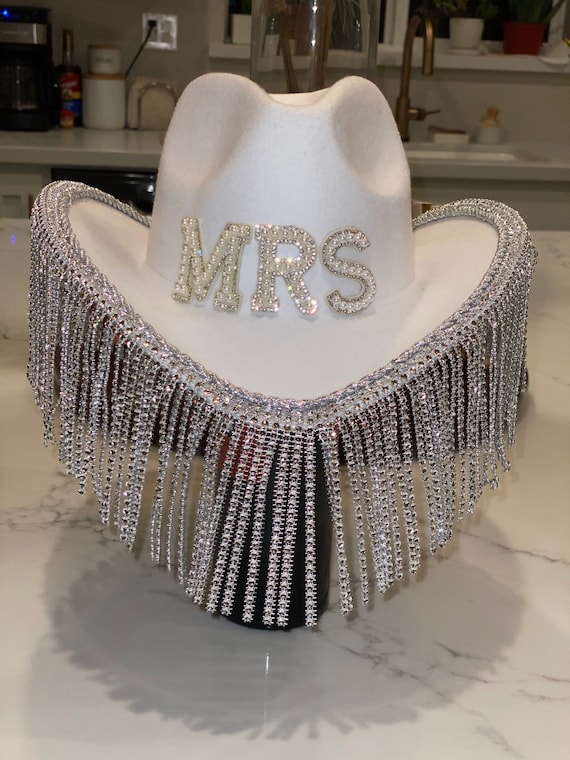 White Rhinestone Fringe COWBOY HAT 