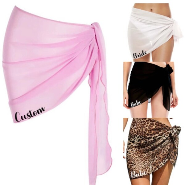 Personalized Sheer Sarong Cover-Up: LEOPARD Print, WHITE, BLACK, or Blush