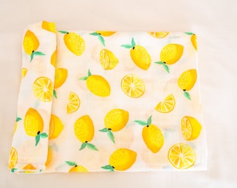 Lemon Citrus Fruit | Baby Muslin Swaddle Blanket | Bamboo Cotton | Baby Blanket | Muslin Swaddle | Swaddle Blanket |